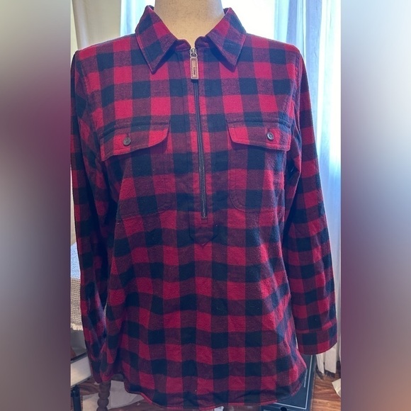 L.L. Bean Tops - L.L. Bean Women's Relaxed Fit Scotch Plaid Icon Quarter Zip Pullover Size Medium